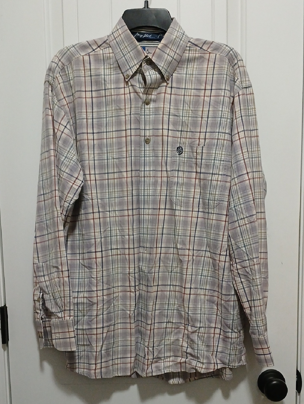 George STRAIT Classic Men's Button-Down Plaid Shirt - Light Beige/Blue SZ M
